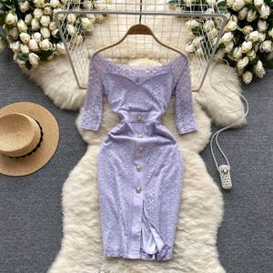 Light Luxury Celebrity Sexy Lace Dress Summer Pure Desire One Shoulder Single breasted Slim Fit Wrapped Hip Split Dress