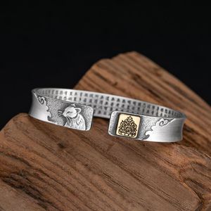 Bangle Se Bracciale Mantra a sei caratteri Bracciale Sutra del cuore da uomo Legge antica Dodici Zodiaco Vita Buddha Proverbi Bracciale solido apertoBangle Bangl