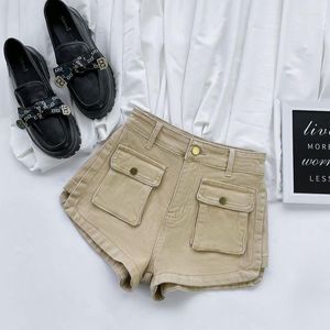 Kvinnors shorts Army Green High midja Workwear Denim Women's Summer 2023 Korean Street A-Line Pants Lady Safari Style Jean