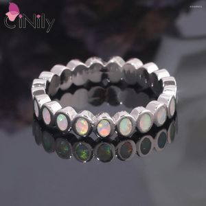 Cluster Rings CiNily Geometric White Fire Opal Silver Plated Fashion Jewelry Wedding Party Engagement Cocktail For Women Size 6-10