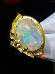 Pierścienie klastra Dobra biżuteria Prawdziwa 18k żółte złoto AU750 Naturalne cenne szlachetki opalowe 17,5ct dla kobiet pierścień