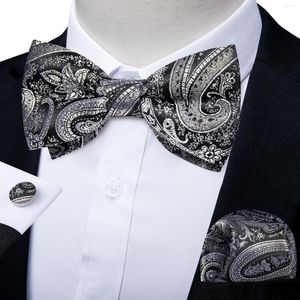 Papillon Marca Papillon grigio per uomo Camicia da uomo d'affari per matrimoni Accessori Moda Paisley Cravatta pre-legata Gemelli da taschino