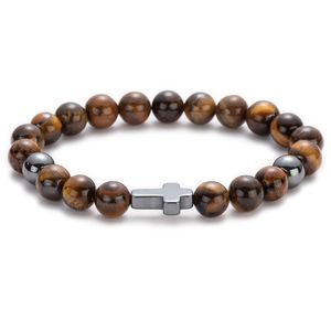 8 mm Stone Stone Ręcznie robione krzyżowe pasma Bracelets Party Club Elastyczna biżuteria dla mężczyzn miłośnika