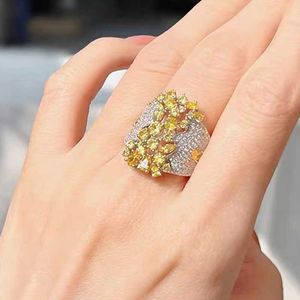 Bandringar Sterling Silver Rings for Women Natural Yellow Cubic Zirconia Wedding Engagement Band Gift Jewelry Senior Cessories J230517