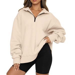 Damen-Kapuzenpullover, Sweatshirts, Damen-Sweatshirt mit Viertelreißverschluss, Herbst-Winter-Kleidung, einfarbig, locker, lässig, langärmelig, Pullover, Oberteile, Streetwear, P230517