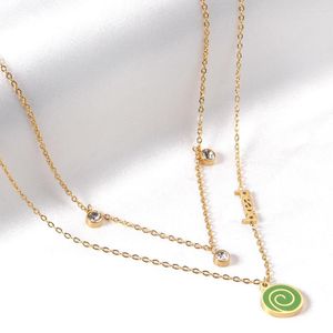 Pendanthalsband 2023Green Lollipop Cubic Zirconia Chains For Women Fashion 2 Layer Party Jewelry Accessories Gold Color Choker
