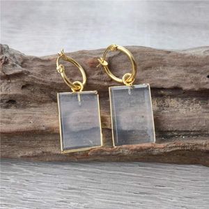 Brincos dangle Fuwo Retângulo Clear Quartz Hoop elegante e sofisticado jóias para todas as ocasiões ER431 5Pairs/lote