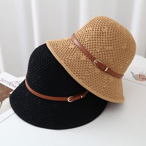 Wide Brim Hats Bucket Vintage Ladies Sun Fedora Straw Adjustable Retro Gold Braided Female Sunshade Flat Cap Visor for Women 230517