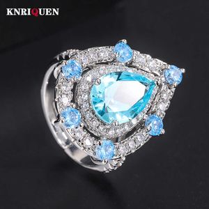Ringas de banda Charms 8*12mm Aquamarine Rings Ringy para mulheres vintage Gemstone Lab Cocktail Party Party Fine Jewelry Birthday Gift Cessories J230517