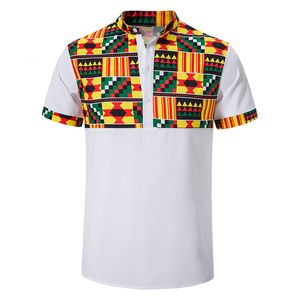 Herrpolos afrikansk tryckt t -shirt för män överdimensionerad kort ärm snabb torr casual polo skjortor africa stil stilfullt lapptäcke mens topps 2xl 230517