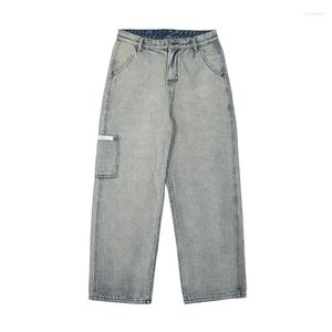 Mäns jeans retro lösa breda benbyxor tidvatten varumärke verktyg faller känsla rak rör pappa tvättade menmen