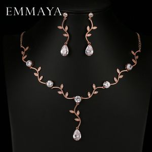 Bröllop smycken uppsättningar emmaya rosguld färg zirkon kristall brud smycken set blad form choker halsband örhängen bröllop prydnad för kvinnor 230518