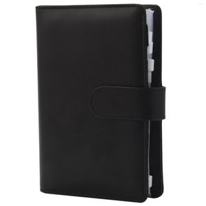 Present Wrap Budget A6 PU Leather Notebook Planner Organizer Refillable 6 Ring Cover Letter Sticker Labels Black