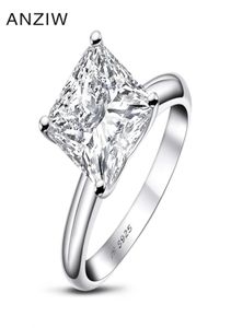 Ainuoshi 925 STERLING Gümüş 3 Karatlar Prenses Kesme Nişan Yüzüğü Kadınlar için Sona Simüle Elmas Yıldönümü Solitaire Yüzüğü Y115906030