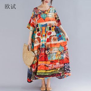 Sukienki Owczesne kobiety Summer boho sukienka bawełniany lniany kwiatowy nadruk sukienki damskie sukienki Casual Long Bohemian Beach sukienki 2022