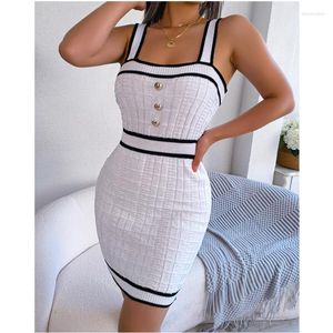Casual Dresses Women Elegant Fashion Strap Corset Halter Slim Fit Party Evening Dress Summer Button Knitted Bodycon