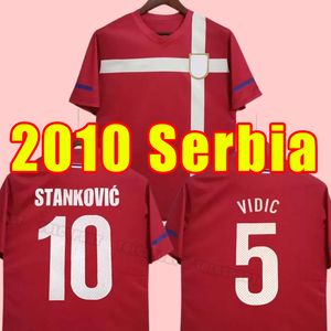 2010レトロサッカージャージーセルビアコロフイワノビッチホームレッドジャージー亜潜在的なスタンコビッチヴィディックジギックカミゼタデフットボールフットボールシャツ10 11