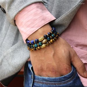 Strand Men Buddha Head Charm Bracelet Beaded Jewelry 8mm Tiger Eye Stone Beads Bracelets Gift Women Stretch Yoga