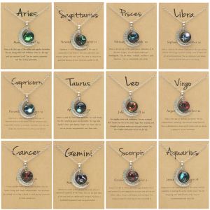 Vintage Noctilucent Twelve Constellations Moon Pendant Mens Woman Necklace Jewelry Silver Plated The Zodiac South American Choker Necklaces with Card