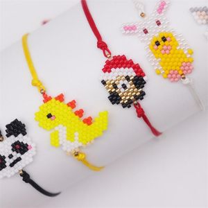 Strand Zhongvi Miyuki Beaded Bracelet for Kide Cute Animal Animal Dinosaur Panda Design Bracelets Pulsera Fashion Boho Jewelry Girl Girts