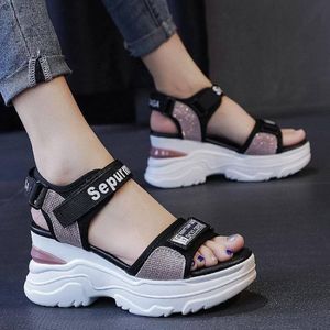 Sandalet yaz bayanlar sandalet platform ayakkabıları rahat yükselen eğim kadın yüksek topuklu kadın spor sandalet 230518