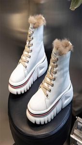 Real Rabbit Fur Leather Martin Boot Winter Midtube Short Plus Velvet Platform Casual Women039S Shoe 2110128292580