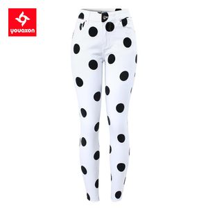 Jeans 2590 Youaxon Nuova UE Size White Polka Dot Coltod jeans for Girls Vintage Streetwear Stretchy Skinny Pants jeans for Women