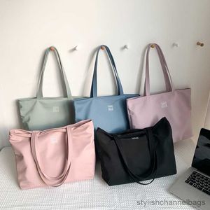 Stuff Sacks Damen-Nylon-Einkaufstasche, einfarbig, Designer-Damen, lässige Handtasche, Schultertasche, große Kapazität, Reißverschluss, wiederverwendbar, Einkaufs- und Strandtasche