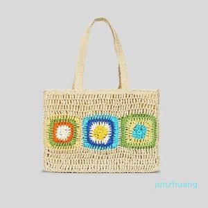 Evening Bags Bohemian Granny Square Large Straw Tote Bag Casual Paper Woven Women Shoulder Handmade Summer Beach Handbags Big Bali Purse