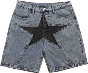 Aelfric Brand Summer Sports Mens Eden Men's Shorts Star Patchwork Denim Mid Rise Elasty Dżinsy Casual Streetwear