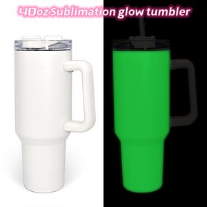 40oz Sublimation Glow in the dark Tumblers with Handle Stainless Steel Water Bottle Sports Cup Insulation Travel Vacuum Flask Bottles Z11