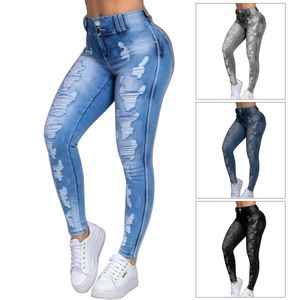 Jeans Plus Größe Frauen Skinny Jeans Zerrissene Kausalen Denim Hosen Licht Gewaschen Hohe Taille Enge Damen Jeans Kausalen Loch weibliche Hosen