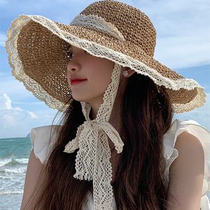 Wide Brim Hats Bucket Womens Summer Visors Foldable Sun Large Beach Fashion Lolita Chapeau Femme UV Protection Cap 230517