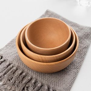 Tigelas OnMier Made Made Wood Salad Bowl Wooden Japonês Sopa Flat Flat House e El Ramen Tableware