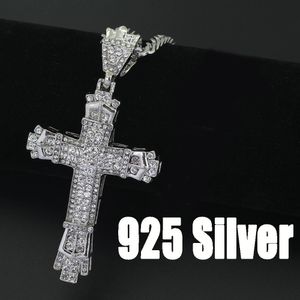 1PC męskie biżuteria mody 18k Złote Rhinestone Białe złoto GP Cross Cross Naszyjnik