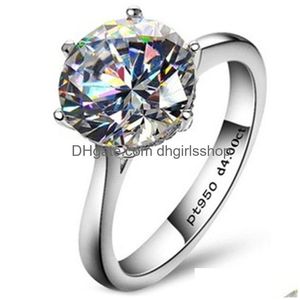 Anelli Classic 4 Carat Solitaire Anello di fidanzamento 6 artigli Nscd per le donne 925 Sterling Sier 210924 Drop Delivery Jewelry Dhqvp