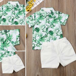 Conjuntos de roupas 2 pçs criança crianças bebê menino roupas conjunto verão manga curta folhas camisa cavalheiro topos shorts roupa formal roupas