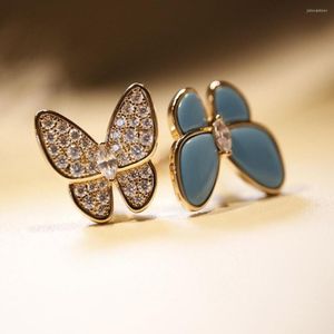 Cluster Rings 2023 Est 18K Qualità V Oro Lucido Azzurro Naturale Turchese Farfalla Anello Per Le Donne Gioielli di Design