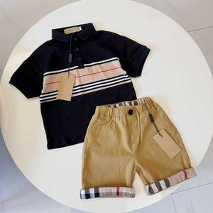 Baby Designer T Shirt Kids Clothes Kid Polo Clothe Lapel Classic Plaid Design Luxury Brand Summer Short Set Boys Set