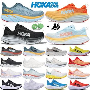 2023 Hoka one one Bondi 8 Carbon X2 Atletik Ayakkabı Clifton 8s Erkek Kadın Spor düşük üst Spor Ayakkabı Kumaş Kauçuk Örgü Siyah Beyaz Amber Sarı Goblin Mavisi Açık Hava eğitmenleri