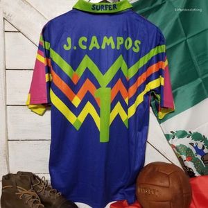 Herren T-Shirts 1994 Retro Mexiko Jorge Campos Rose/Blau Vintage Shirt Classic