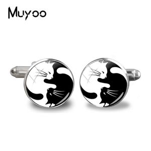 2018 New Yinyang Cufflinks para mulheres gatos brancos pretos gatos vintage photo punhos de jóias presentes de cúfula redonda redonda