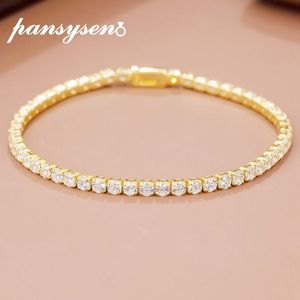 Bangle Pansysen 100% 925 Sterling Silver Simulated Moissanite Diamond Armband For Women Yellow White Gold Color Birthday Jewet