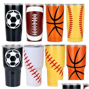 Tumblers 30Oz Tumbler Mugs Basketball Football Baseball Printed Cup Beer Mug Coffee Water Bottle Car Hold Drop Delivery Home Garden Dh2Zn