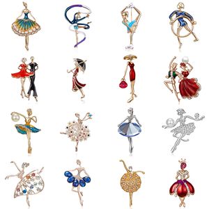 Rinhoo New Fashion Temperament Dance Girl Ballet Girls Cartoon Brillanti spille di cristallo Spille da colletto da donna Gioielli da sposa