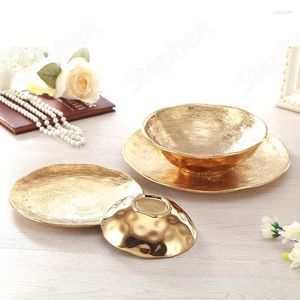 Plates Creativity Brass Gold Plate European Modern Hammer Texture Ceramic And Bowls Restaurant El Western Dinner Tableware