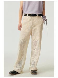 Męskie spodnie A2401 Spring i letnie bawełniane puste szydełko koronkowe luźne, proste, swobodne spodnie