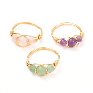 Cluster Rings Natural Stone Beaded For Women Men Amethyst 18K Gold Handmade Party Finger Ring Drop Delivery Jewelry Dhgarden Dht58