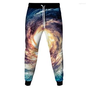 Calça masculina homens harajuku galáxia alien a terra lua planeta estampar jogging arremessos ao ar livre mulhers de pântanos casuais calças de tamanho grande