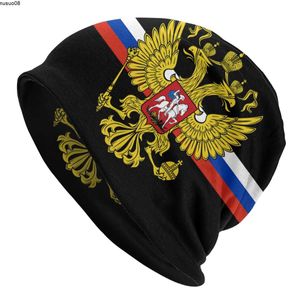 Beanie/Skull Caps Arms of Rysslands motorhuv Homme Street Knit Hat For Män Kvinnor Värma Vinter Russiska flaggbehandlingar Caps J230518